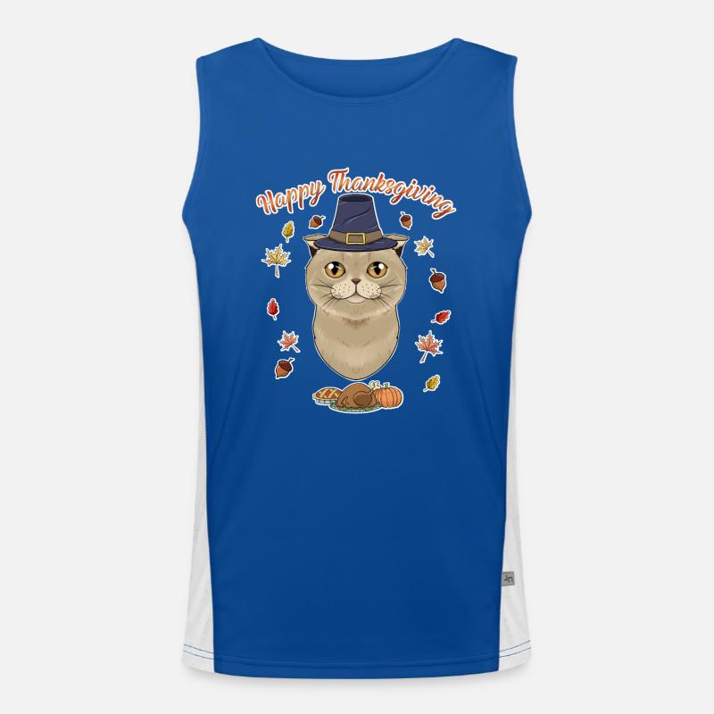 Scottish Fold Cat Lover I Joyeux Thanksgiving Débardeur respirant contrasté Homme 
