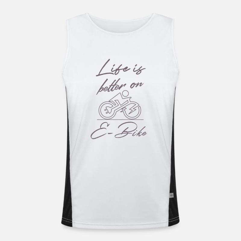 Life is better on E-bike Lustiger Spruch E-Biker Funktionelles Kontrast-Tank Top für Männer 