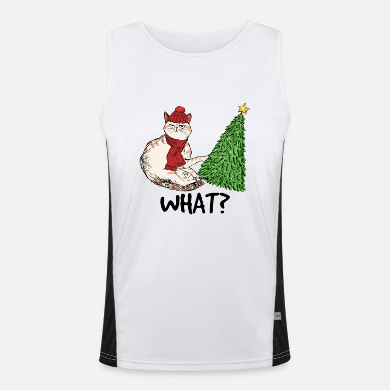 Freche Katze mit Weihnachtsbaum und Mützekinderkit Funktionelles Kontrast-Tank Top für Männer 