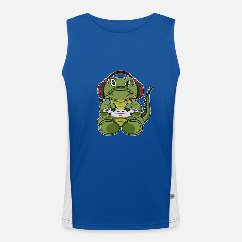 Crocodile With Gaming Controller I Funny Gaming I Funktionelles Kontrast-Tank Top für Männer 