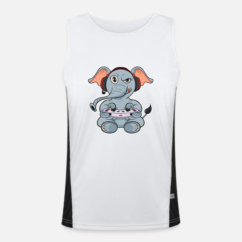 Elephant With Gaming Controller I Funny Gaming I Funktionelles Kontrast-Tank Top für Männer 