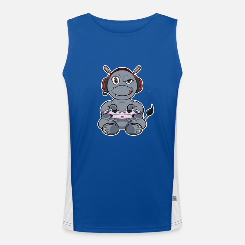 Hippo With Gaming Controller I Funny Gaming I Funktionelles Kontrast-Tank Top für Männer 