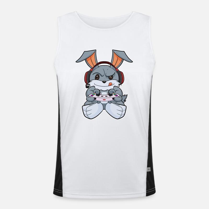 Rabbit With Gaming Controller I Funny Gaming Men's Functional Contrast Tank Top 