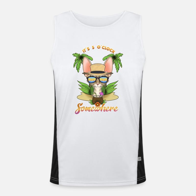 It Is 5 OClock Somewhere Drinking Devon Rex Cat Men's Functional Contrast Tank Top 