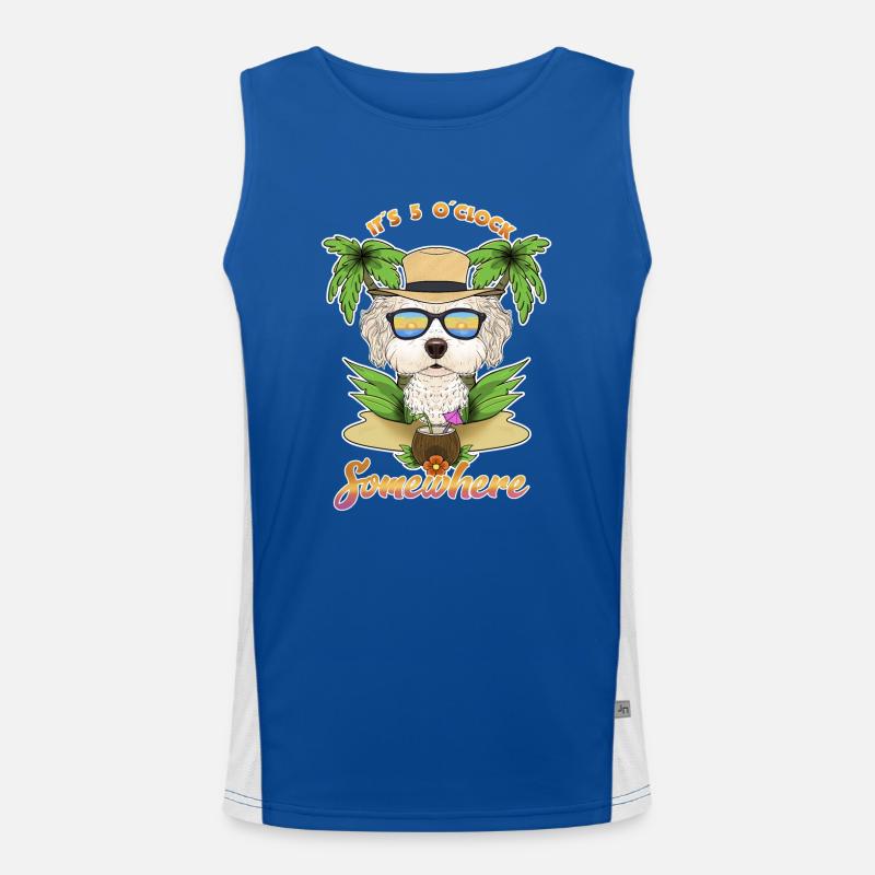 It Is 5 OClock Somewhere Drinking Bichon Frise Funktionelles Kontrast-Tank Top für Männer 