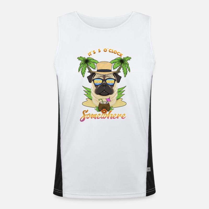 It Is 5 OClock Somewhere Drinking Pug Funktionelles Kontrast-Tank Top für Männer 
