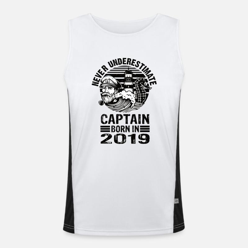 Never Underestimate Captain born in 2019 Funktionelles Kontrast-Tank Top für Männer 