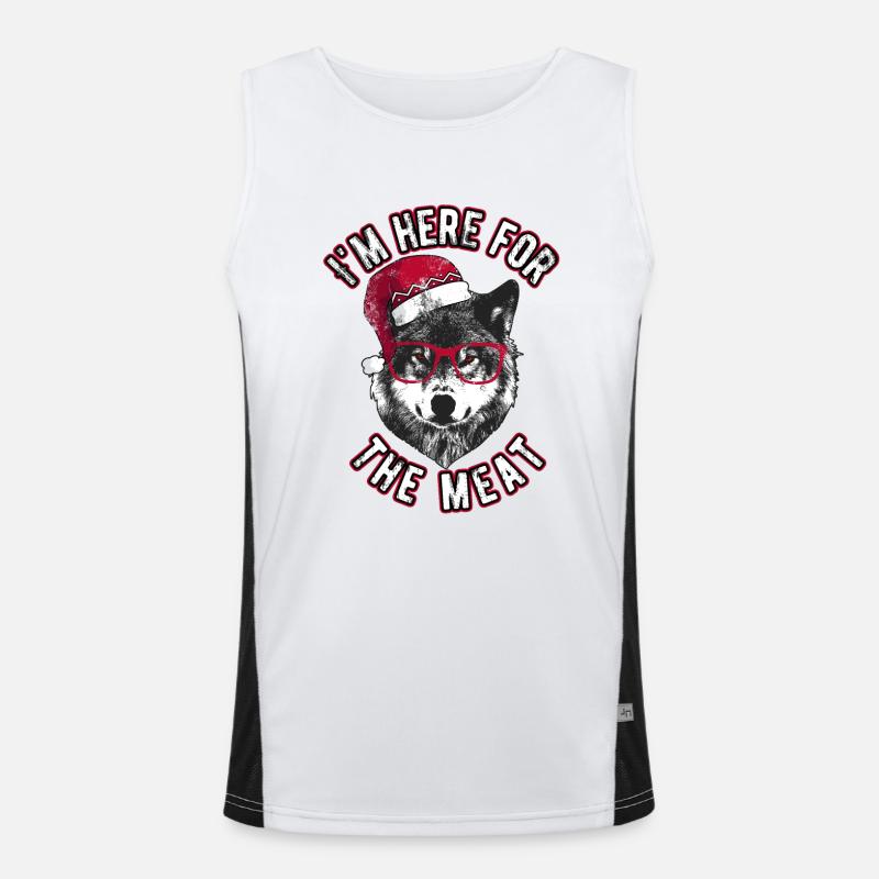 Ich bin wegen des Fleisches hier - Grumpy Christmas Wolf Funktionelles Kontrast-Tank Top für Männer 
