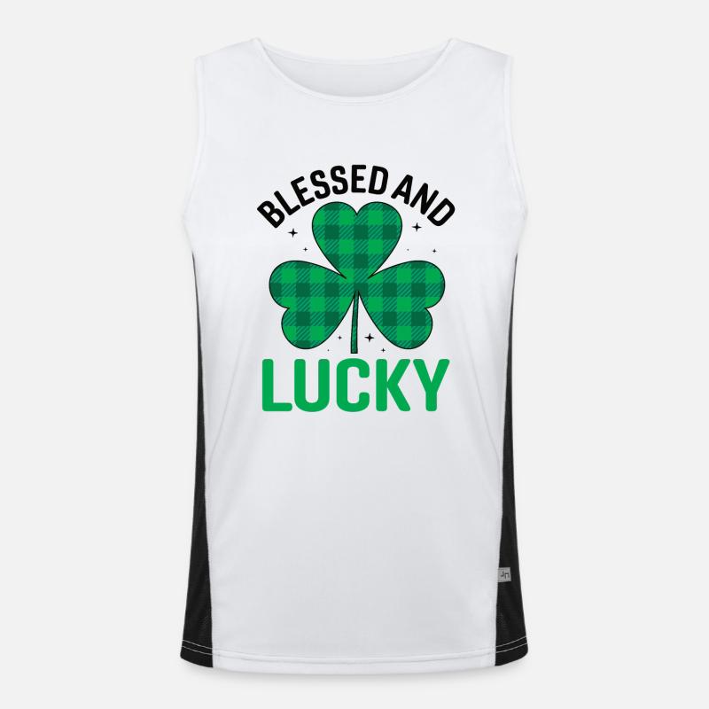 Happy Saint Patrick's Day Rainbow Gold Leprechaun Men's Functional Contrast Tank Top 