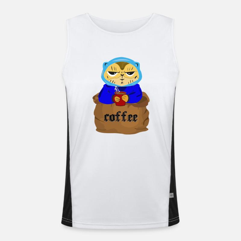 Kaffee im Sack mit einer Katze und ein Kaffeetasse Funktionelles Kontrast-Tank Top für Männer 