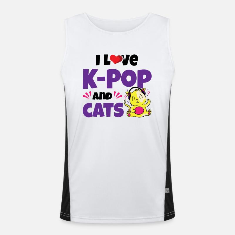 Ich liebe K-Pop und Katzen Funktionelles Kontrast-Tank Top für Männer 