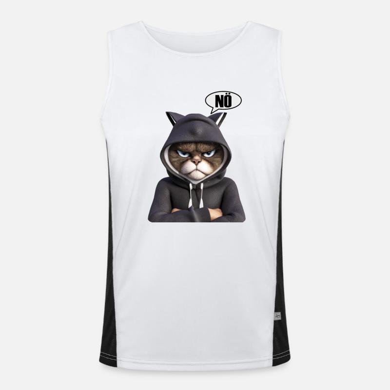 Witziger Kater mit Spruchblase Nö Funktionelles Kontrast-Tank Top für Männer 