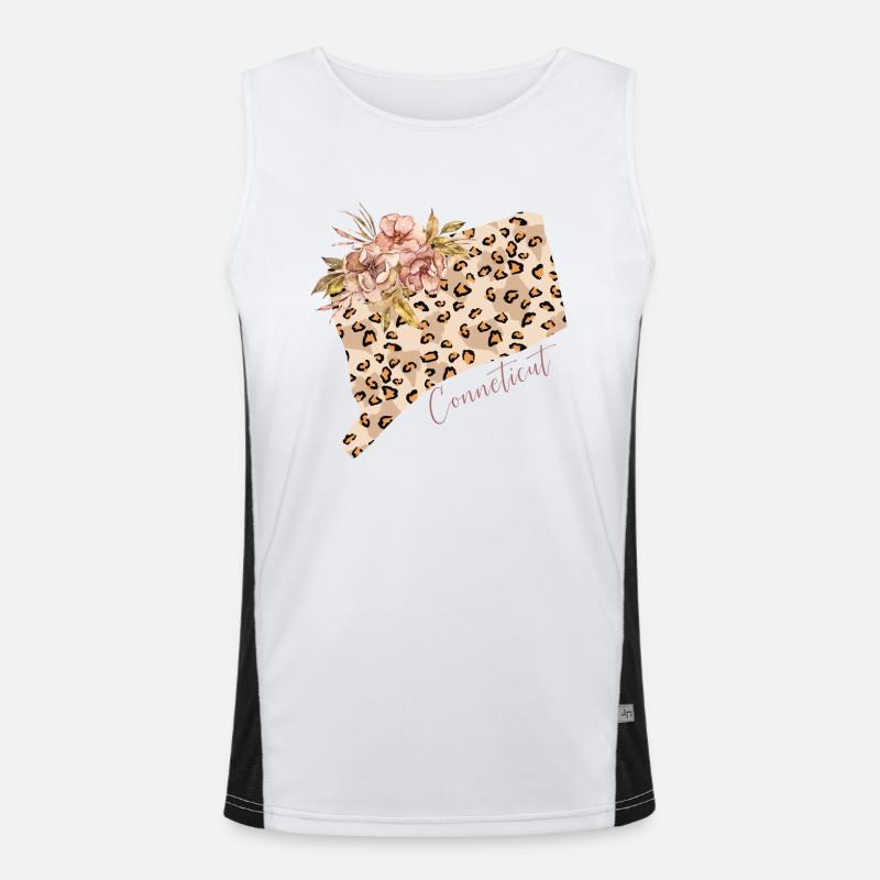 Leopard Print Map State Cenneticut Débardeur respirant contrasté Homme 