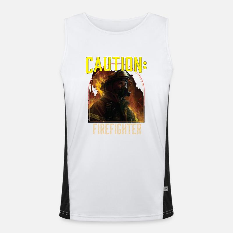 Caution Firefighter Fire Rescue Fireman Funktionelles Kontrast-Tank Top für Männer 