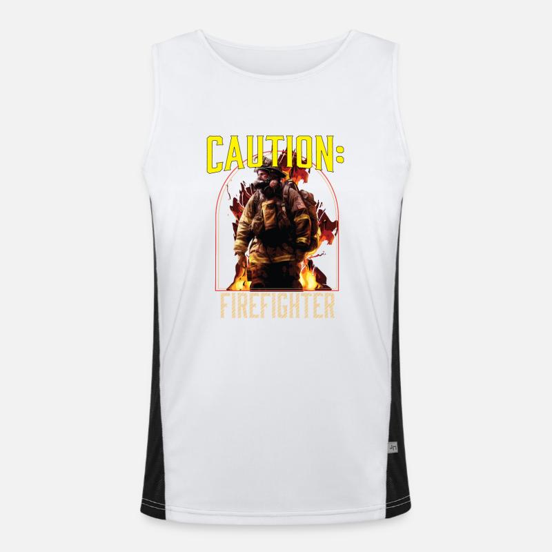 Caution Firefighter Fire Rescue Fireman Funktionelles Kontrast-Tank Top für Männer 
