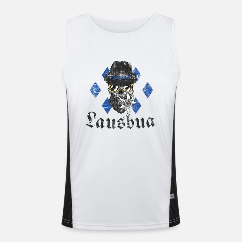 Lausbua Bavarian saying - Men's Functional Contrast Tank Top  - white/black