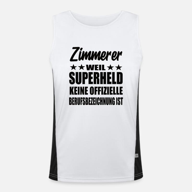 Zimmerer Superheld Spruch Funktionelles Kontrast-Tank Top für Männer 