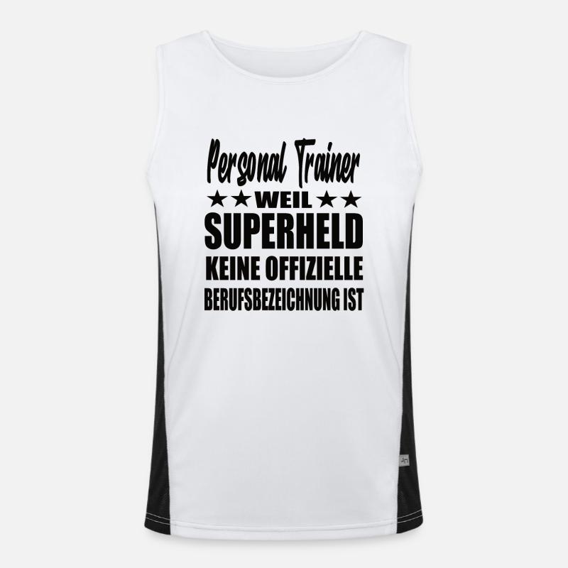 Personal Trainer Superheld Spruch Funktionelles Kontrast-Tank Top für Männer 