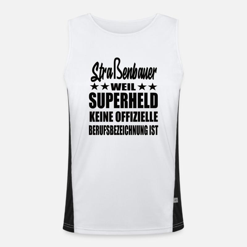 Straßenbauer Superheld Spruch Funktionelles Kontrast-Tank Top für Männer 
