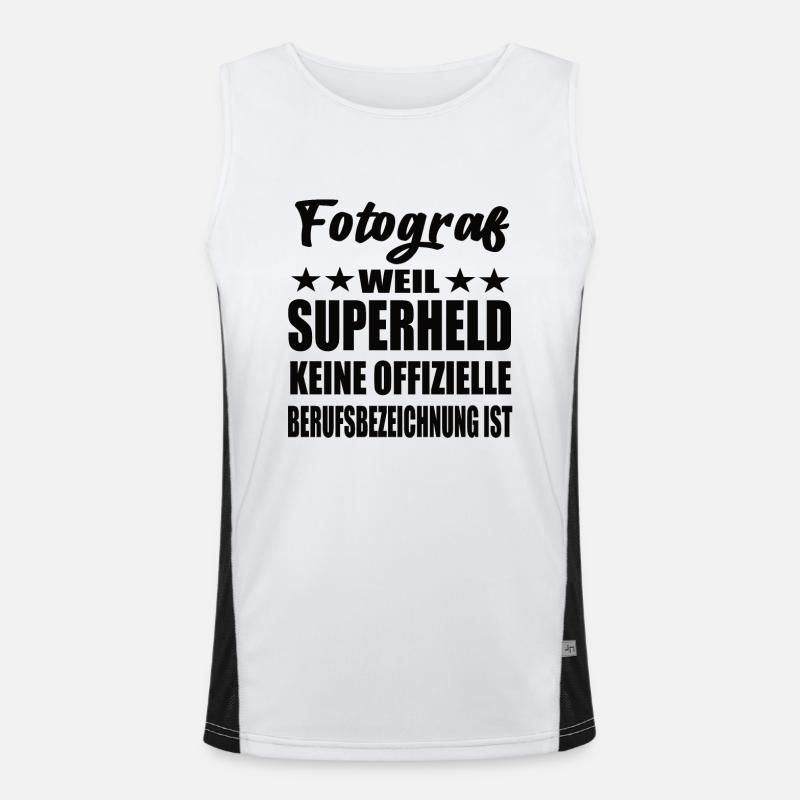 Fotograf Superheld Spruch Funktionelles Kontrast-Tank Top für Männer 