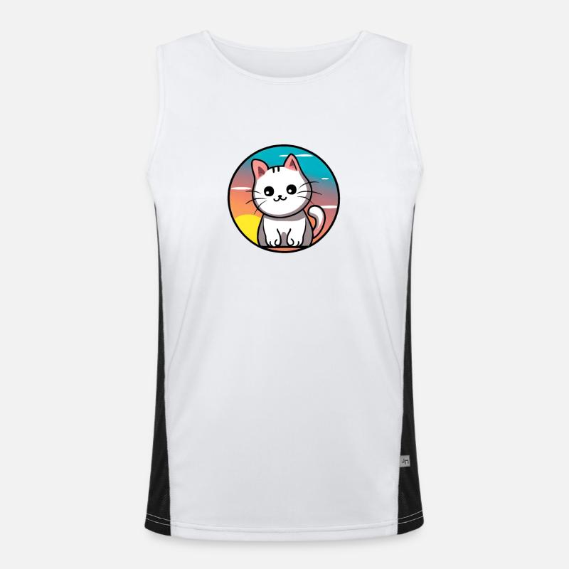 Mignon chat Coucher de soleil design blanc Débardeur respirant contrasté Homme 