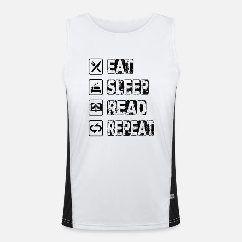 Eat Sleep Read Repeat Funktionelles Kontrast-Tank Top für Männer 