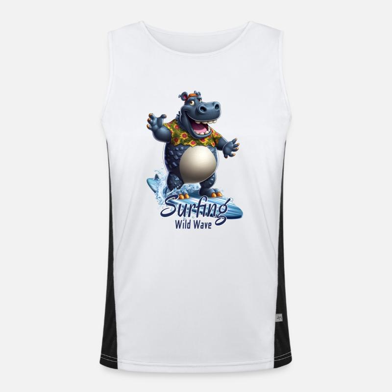 Lustiges Nilpferd mit einem Surfbrett - Surfer Funktionelles Kontrast-Tank Top für Männer 