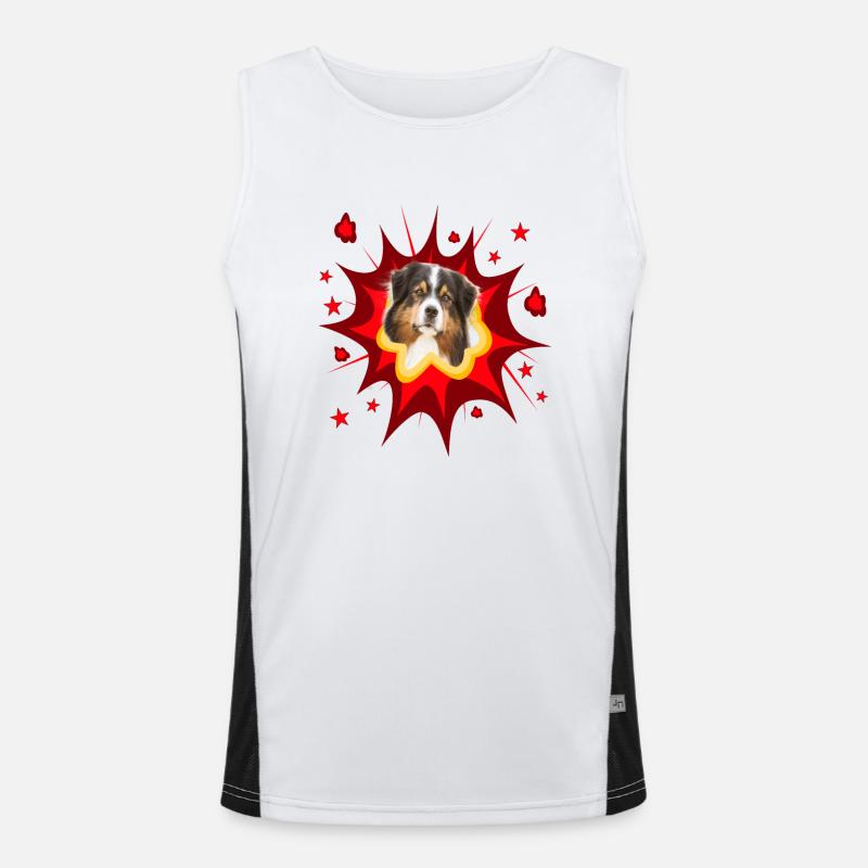 Comic Hund Design - Pow - Australian Shepherd Funktionelles Kontrast-Tank Top für Männer 