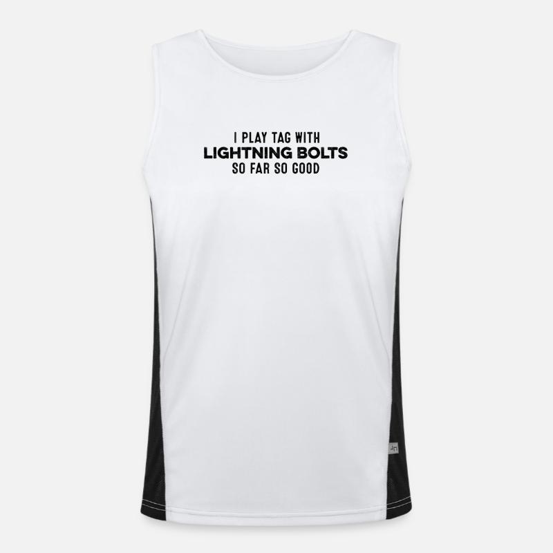 Ich spiele Fangen mit Blitzen, so weit, so viel Spaß Funktionelles Kontrast-Tank Top für Männer 