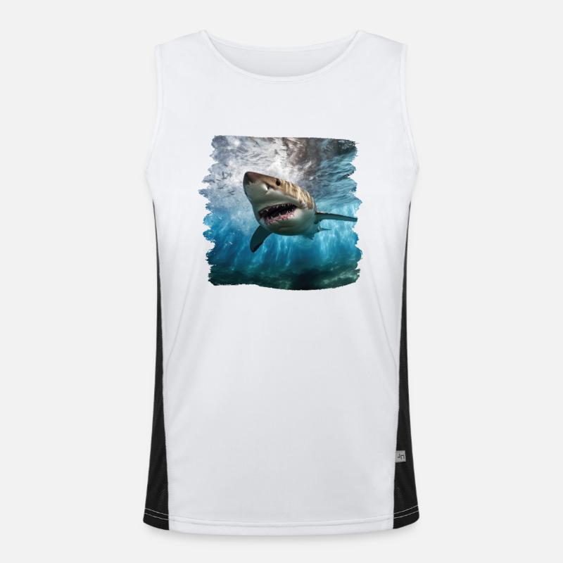 Sharks realistic shark great white shark Men's Functional Contrast Tank Top 