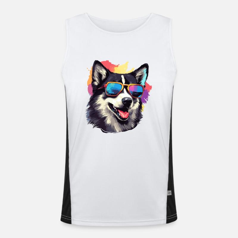 Bunte Alaskan Husky-Hunderasse mit Sonnenbrille Funktionelles Kontrast-Tank Top für Männer 