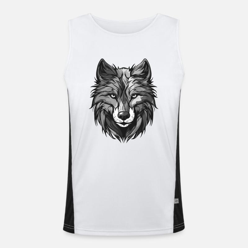 Wolf Portrait Tier Funktionelles Kontrast-Tank Top für Männer 