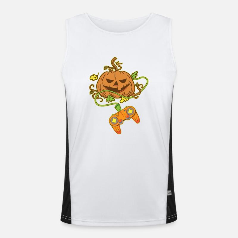 Halloween Jack O Lantern Video Game Controller Funktionelles Kontrast-Tank Top für Männer 
