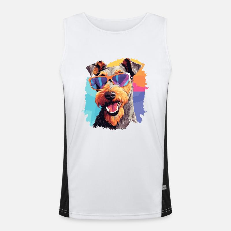 Bunte Airedale Terrier mit Sonnenbrille Funktionelles Kontrast-Tank Top für Männer 