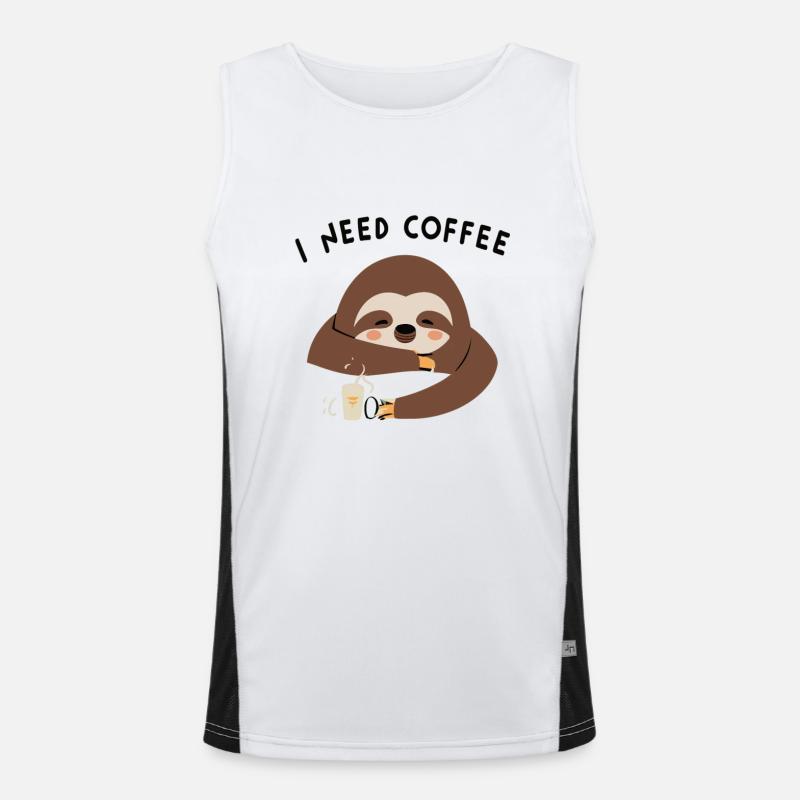 Sloth I Need Coffee - Men's Functional Contrast Tank Top  - white/black