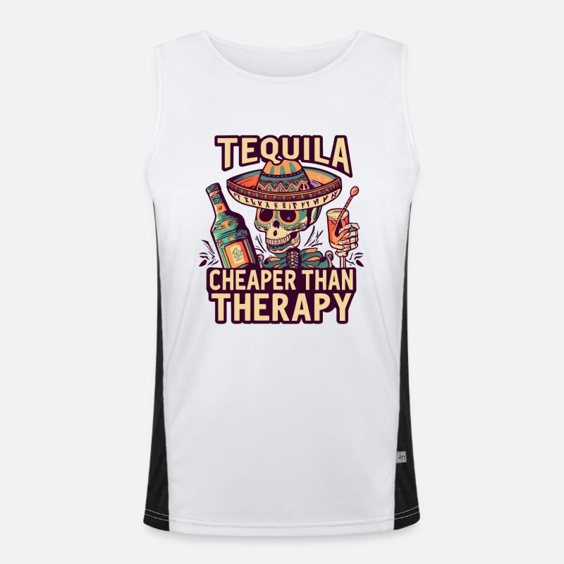 Funny saying: Tequila is Cheaper Than Therapy Men's Functional Contrast Tank Top 
