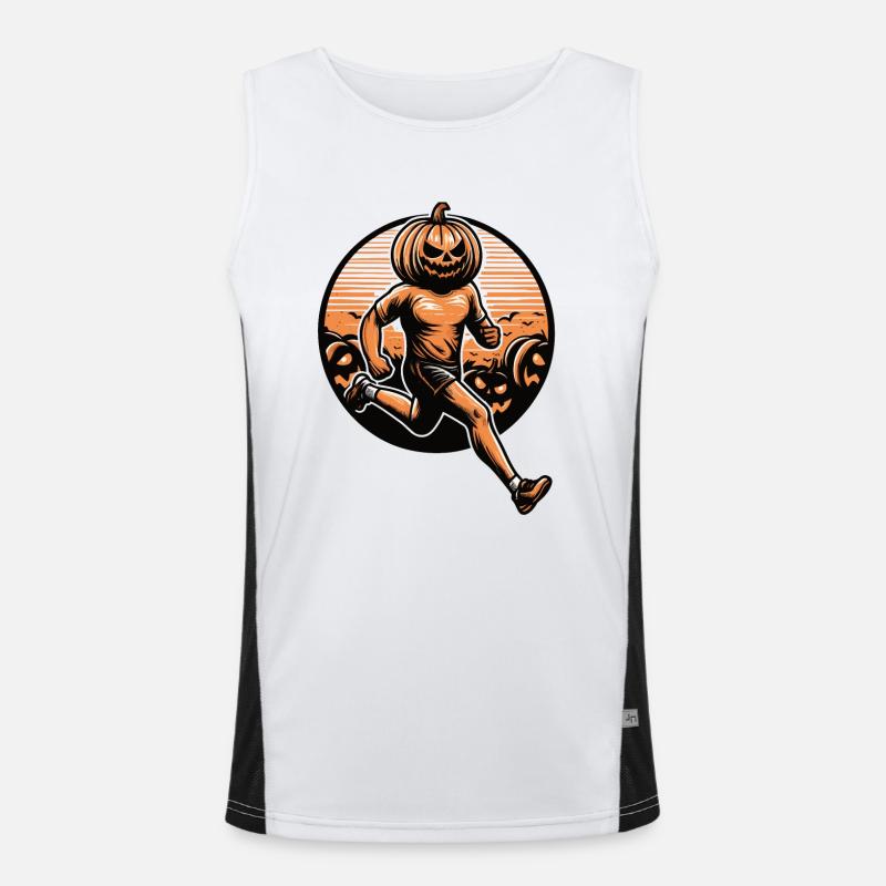 Halloween runner with a pumpkin head Men's Functional Contrast Tank Top 