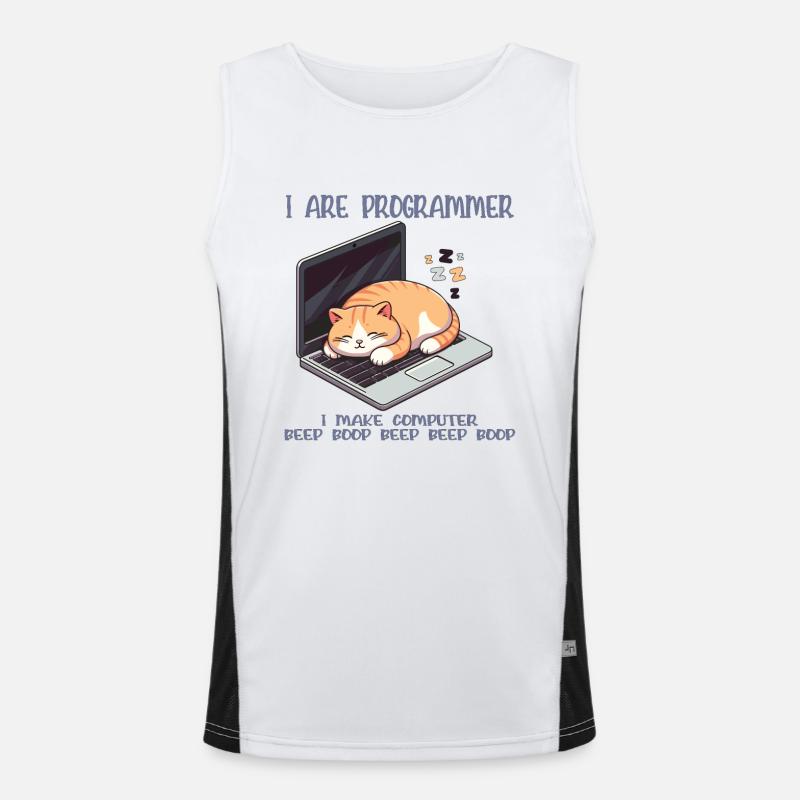 Ich bin Programmierer, fette schlafende Katze Funktionelles Kontrast-Tank Top für Männer 