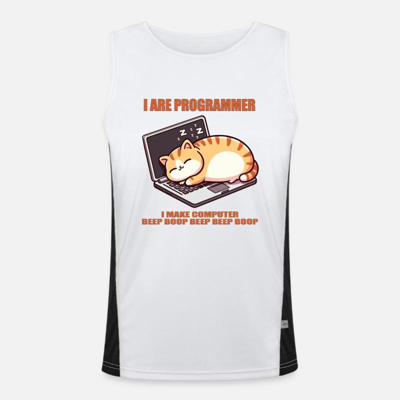 Ich bin Programmierer, fette schlafende Katze Funktionelles Kontrast-Tank Top für Männer 