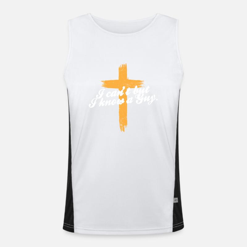 Funny Jesus Christ Meme I Can't But I Know A Guy Funktionelles Kontrast-Tank Top für Männer 