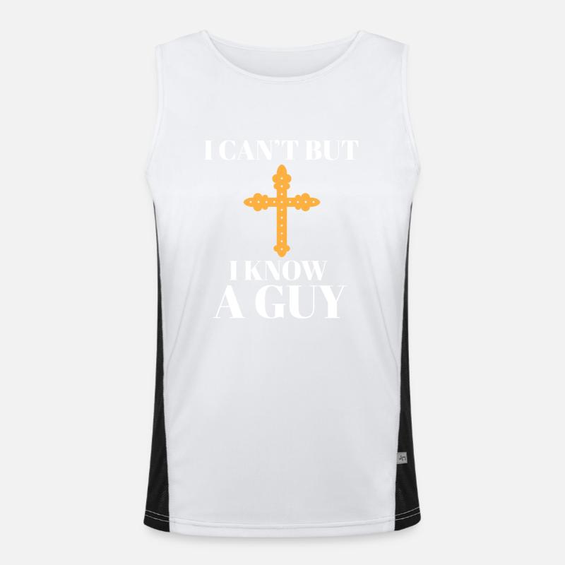 Christian Jesus Meme I Can't But I Know A Guy Funktionelles Kontrast-Tank Top für Männer 