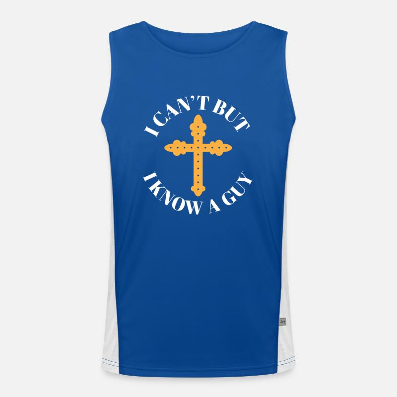 Funny Jesus Christ Meme I Can't But I Know A Guy Funktionelles Kontrast-Tank Top für Männer 