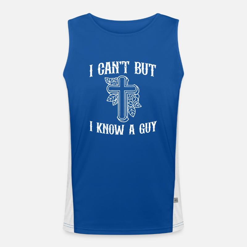 I Can't But I Know A Guy Jesus Meme Christian Funktionelles Kontrast-Tank Top für Männer 