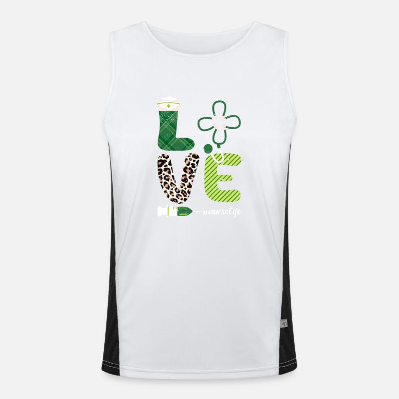 Liebe Stethoskop Krankenschwester Leben Happy Funktionelles Kontrast-Tank Top für Männer 
