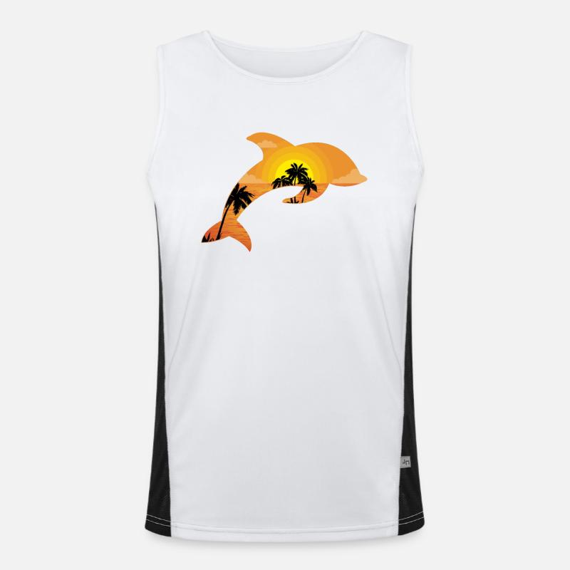 Dolphin Palm Tree Sunset Funktionelles Kontrast-Tank Top für Männer 