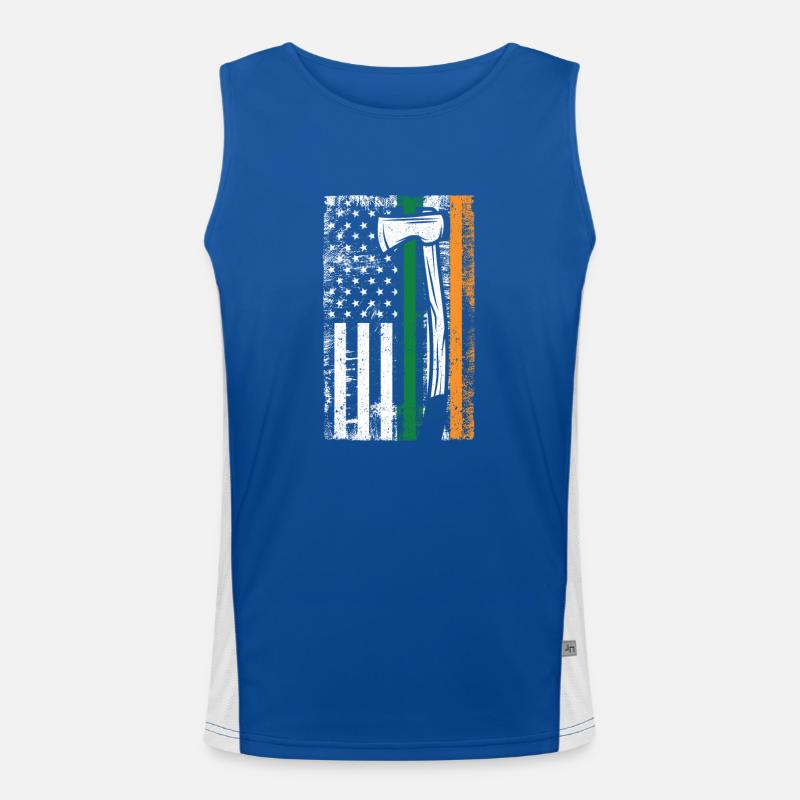 Irlandais Américain Drapeau US pompier hache feu Débardeur respirant contrasté Homme 