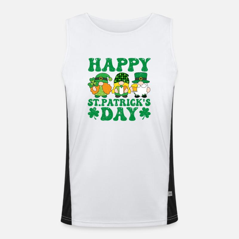 Three Gnomes Irish Shamrock St Patrick's Day Lucky Men's Functional Contrast Tank Top 