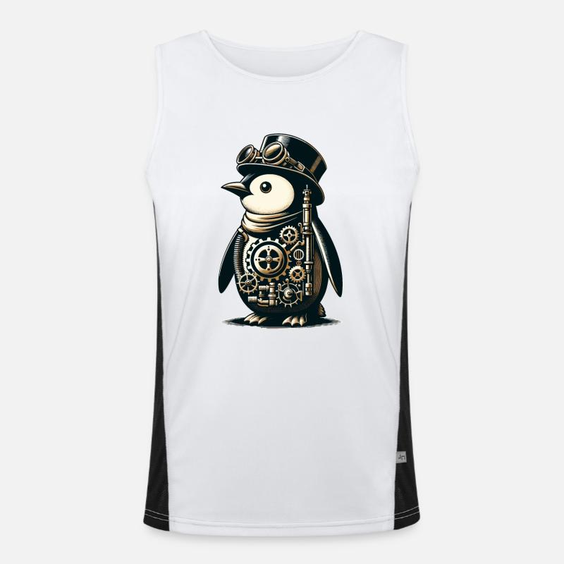Vintage Victorian Steampunk Penguin Lover Gift Men's Functional Contrast Tank Top 