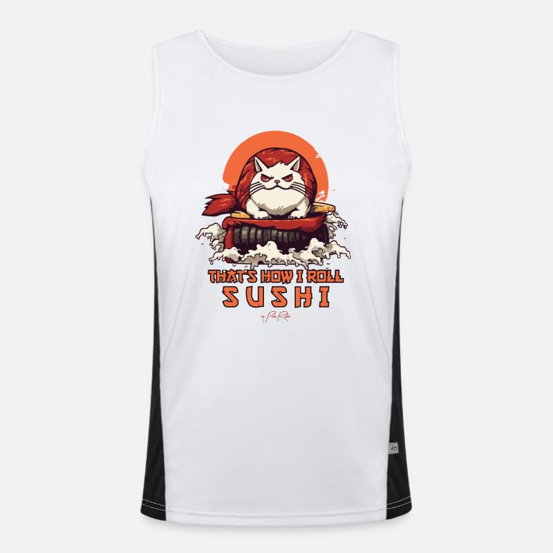 So rolle ich, Sushi-Katze Funktionelles Kontrast-Tank Top für Männer 