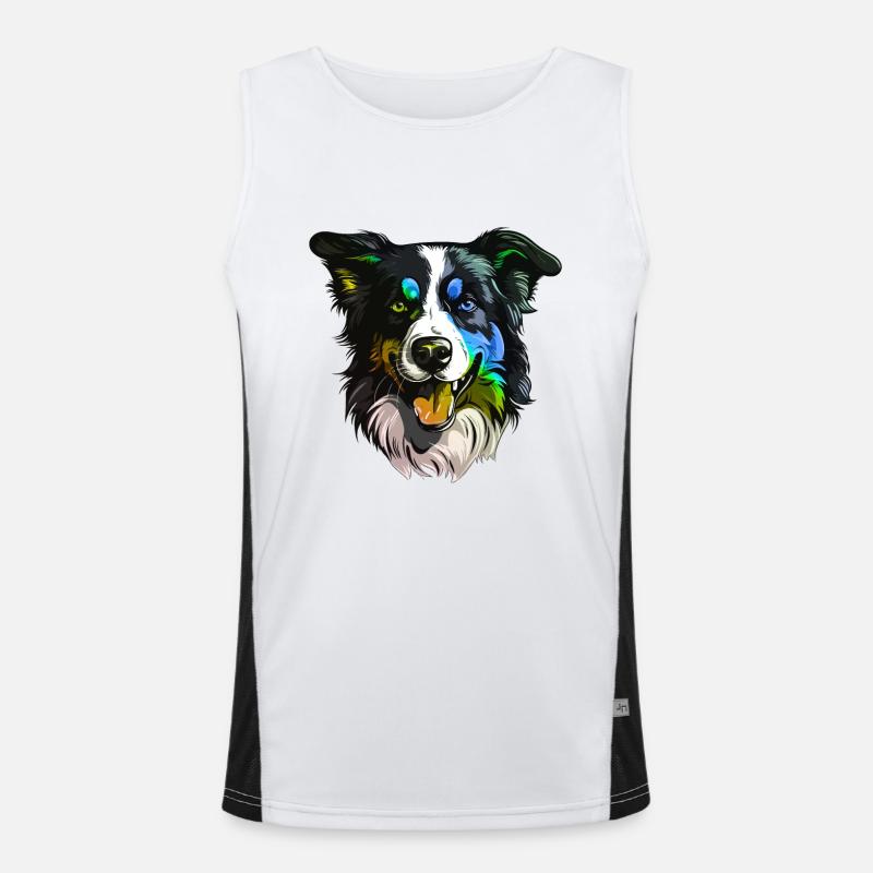 Border Collie Hund Kopf Bunt Funktionelles Kontrast-Tank Top für Männer 